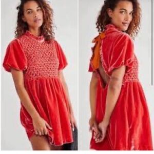 EUC! Free People Coral Velour Backless Mini Dress, Size XS